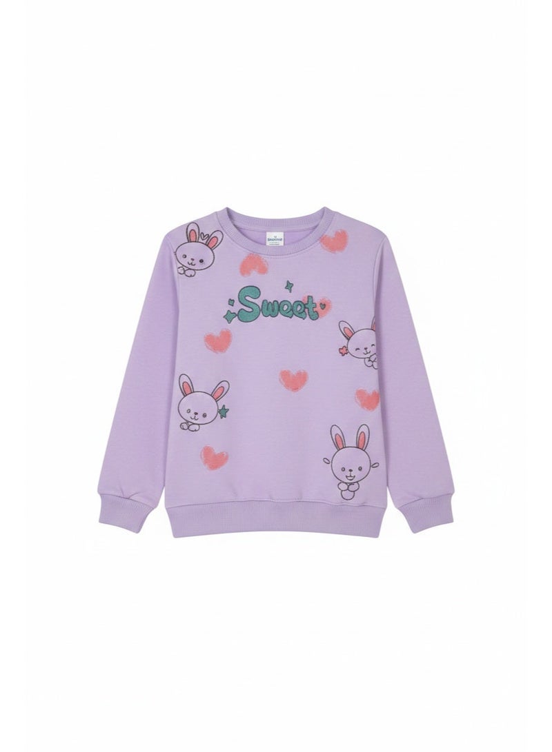 كيو كيو سويتيشرت شتوي للبنات، مبطن بالقطن 100%، خامة سميكة مقاومة للوبر والتلاشي، دافئ وناعم للأطفال من سن 2-5 سنوات، تصميم جذاب وعصري للبنات الصغيرات - Image 1